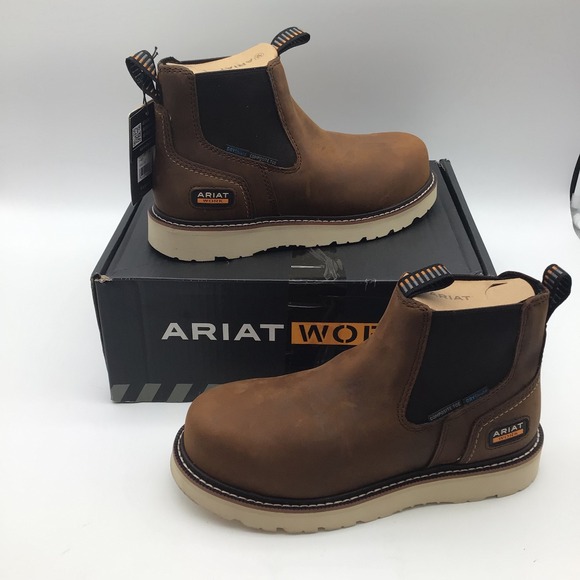Ariat Work Mens Rebar Wedge Chelsea H20 Composite‎ Toe Work Boots Brown Size 7
